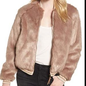 MOTHER Denim faux fur pink bomber
